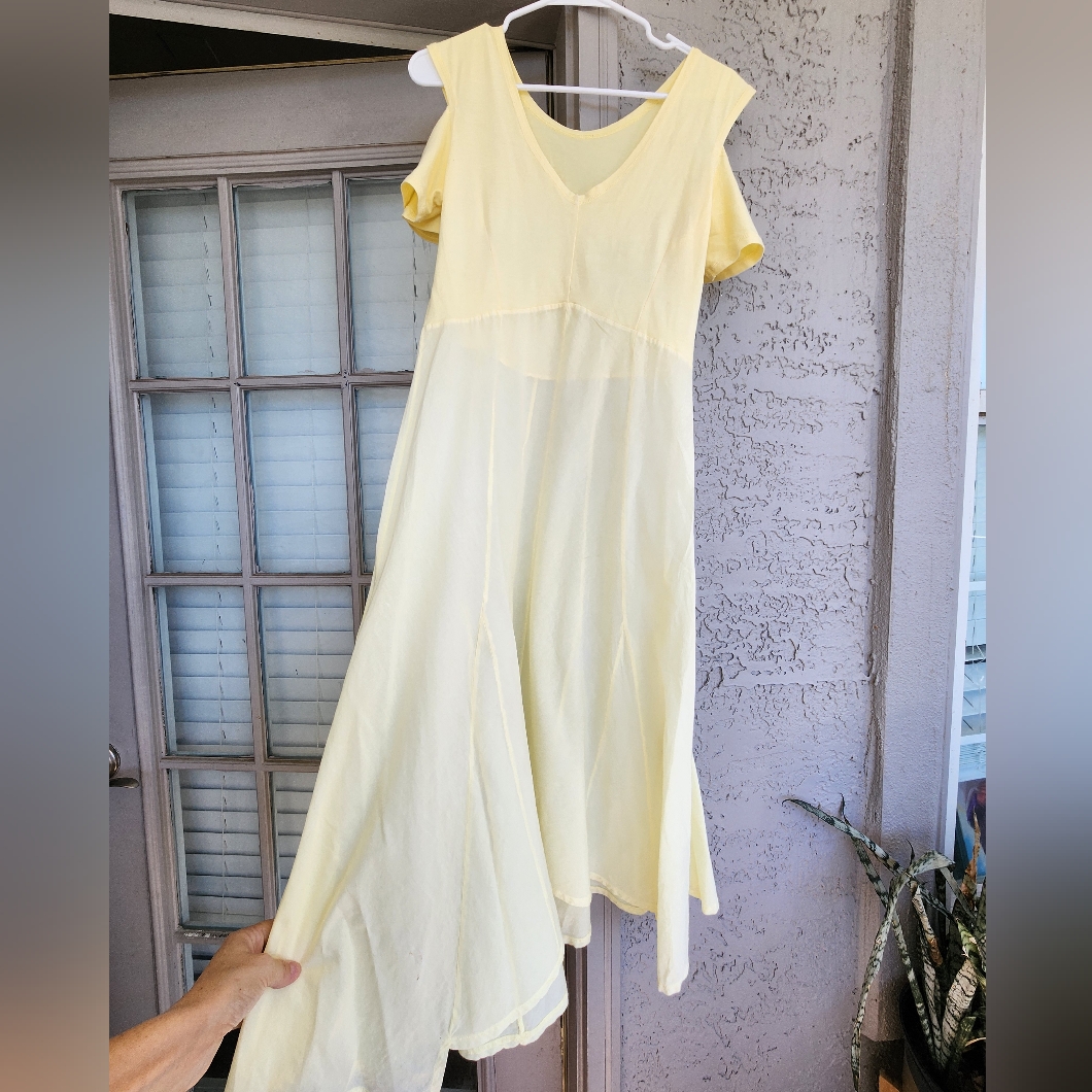 Anthropologie Lunaluz Yellow Cotton Cold Shoulder Midi Dress Sz M